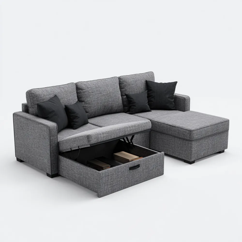 Ecksofa Stoff 220x150x90 cm - Hellgrau - Moderner Stil mit Stauraum