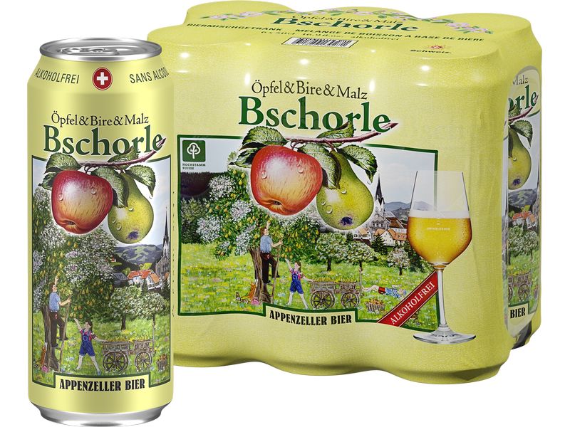 Appenzeller Bier Bier Bschorle alkoholfrei 6 x 0.5 l Biermischgetränk ohne Alkohol aus Apfel, Birne & Malz