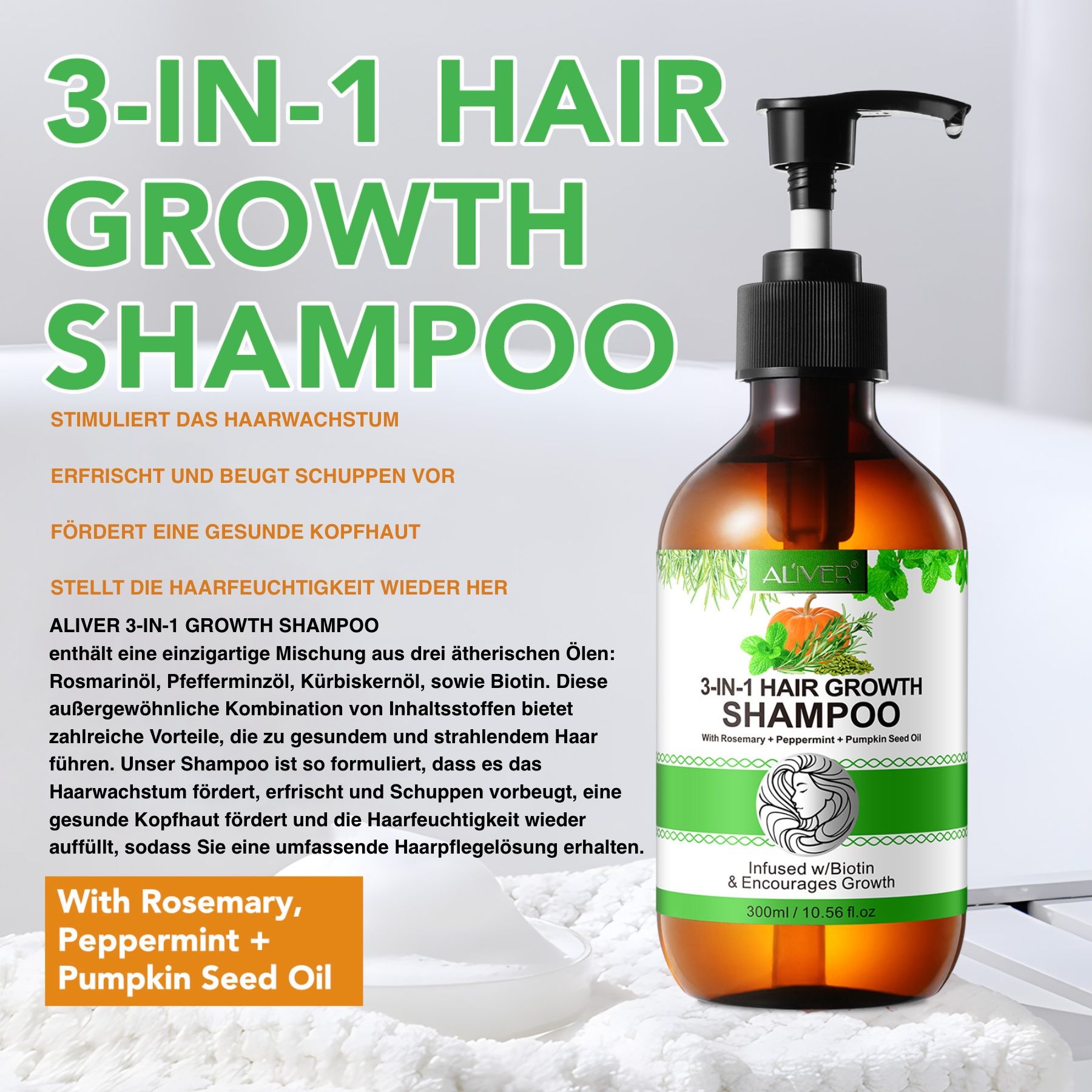 ALIVER 3-in-1 Rosmarin Minze Kürbis Haarshampoo