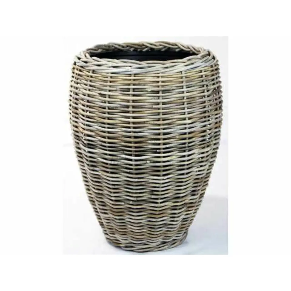 V/d Leeden Planten/bloemen mand - rotan - riet - D48 x H62 cm