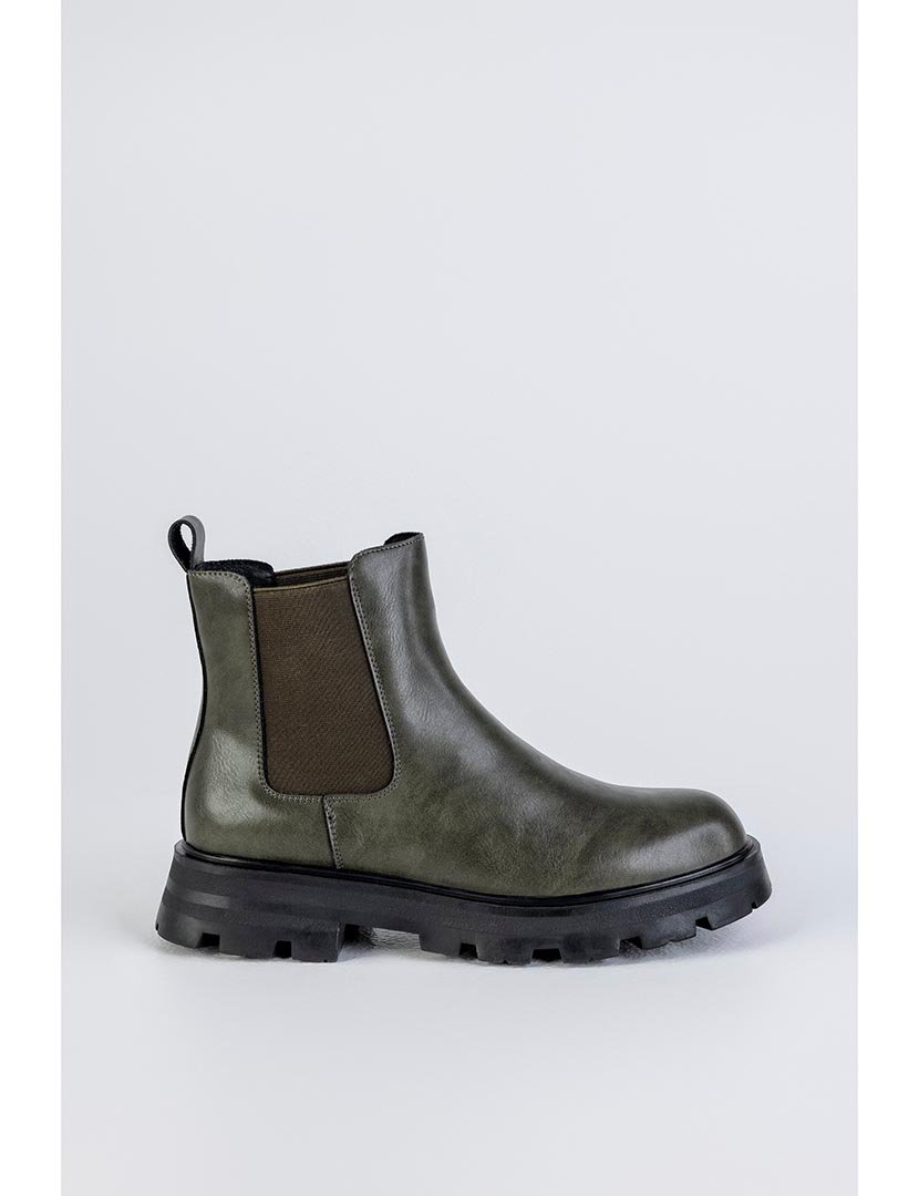 Khaki Green Leather Chelsea Boots