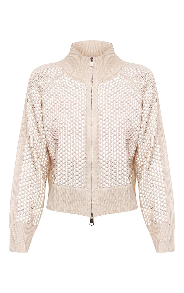 Crème Cardigan De Jogging En Maille Crochet Avec Détails Rayés
