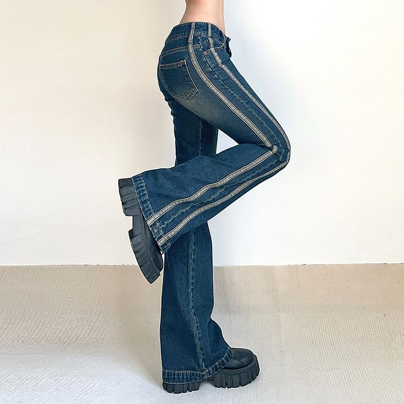 Trisica - Lage taille gewassen gestreepte flared jeans