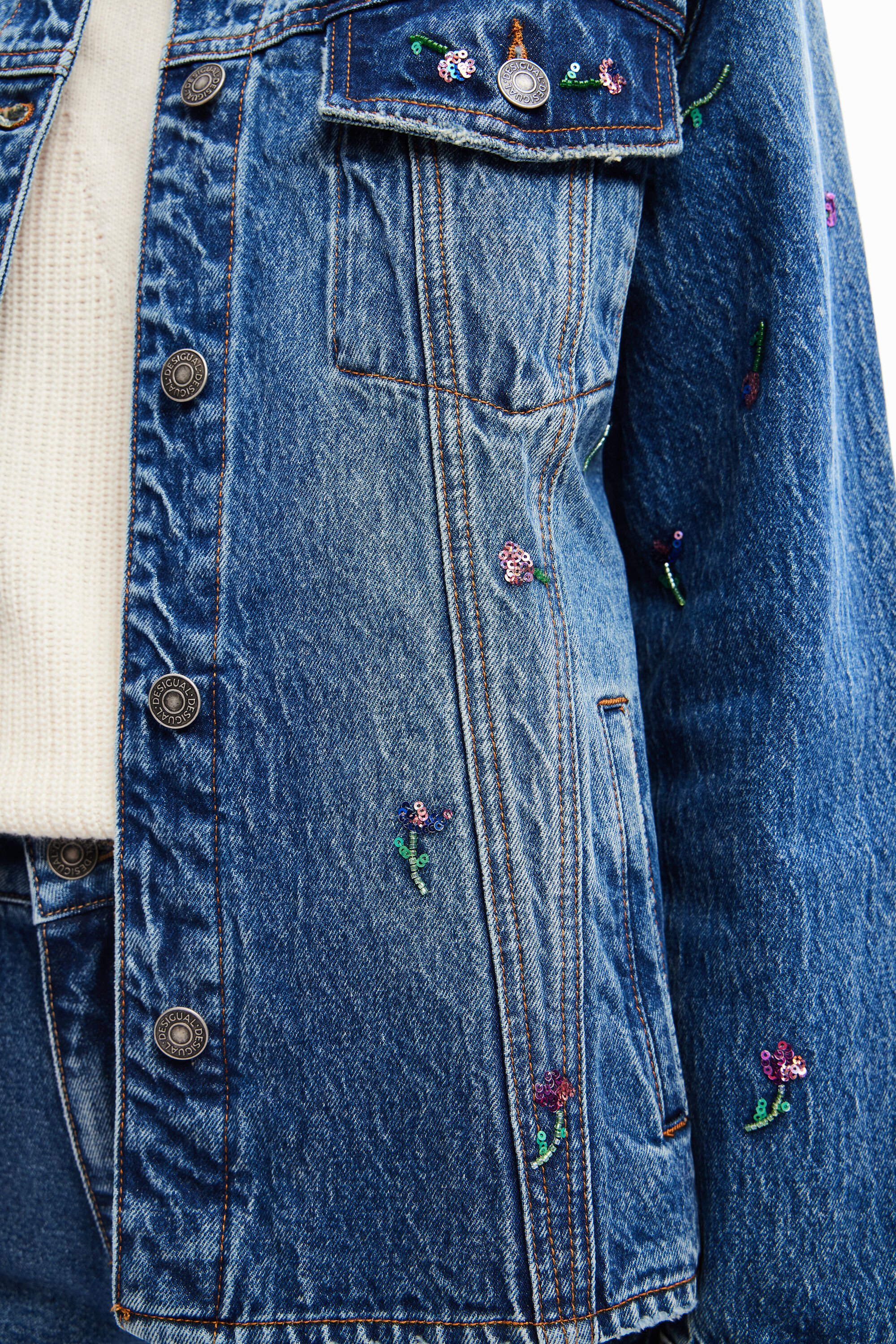 Veste trucker jean fleurs