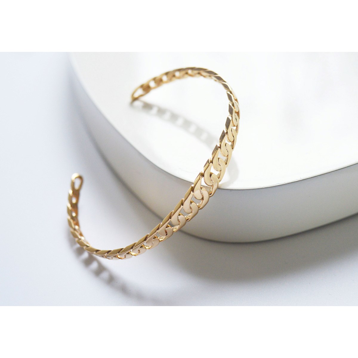 Bracelet jonc style maille chaine rigide semi ouvert ajustable-Plaqué or