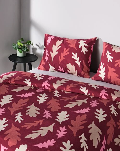 housse de couette flanelle 240 x 200/220 feuilles rouge