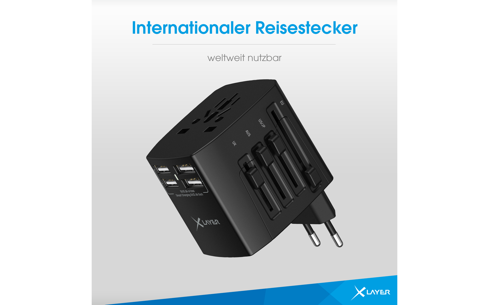 XLayer Internationaler Reisestecker weltweit schwarz