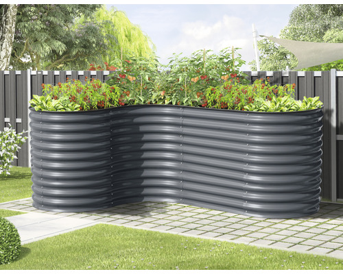 Klassieke verhoogde tuinbak met golven en bochten, 80 x 160 x 82 cm, antraciet