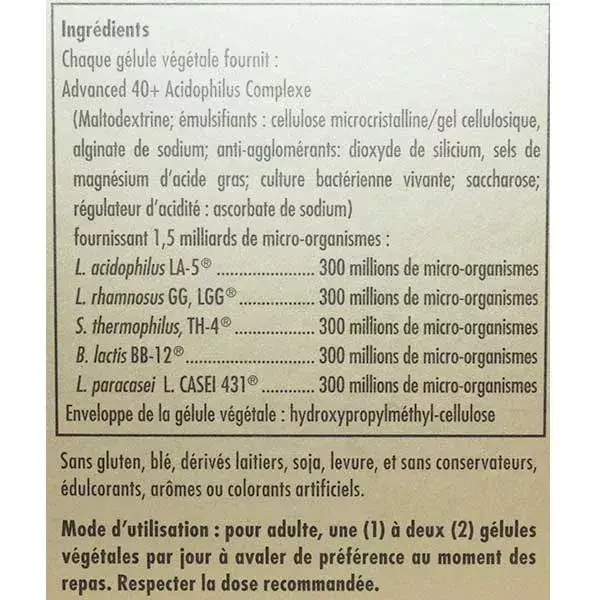 Solgar Advanced 40 Plus Acidophilus 60 cápsulas vegetais