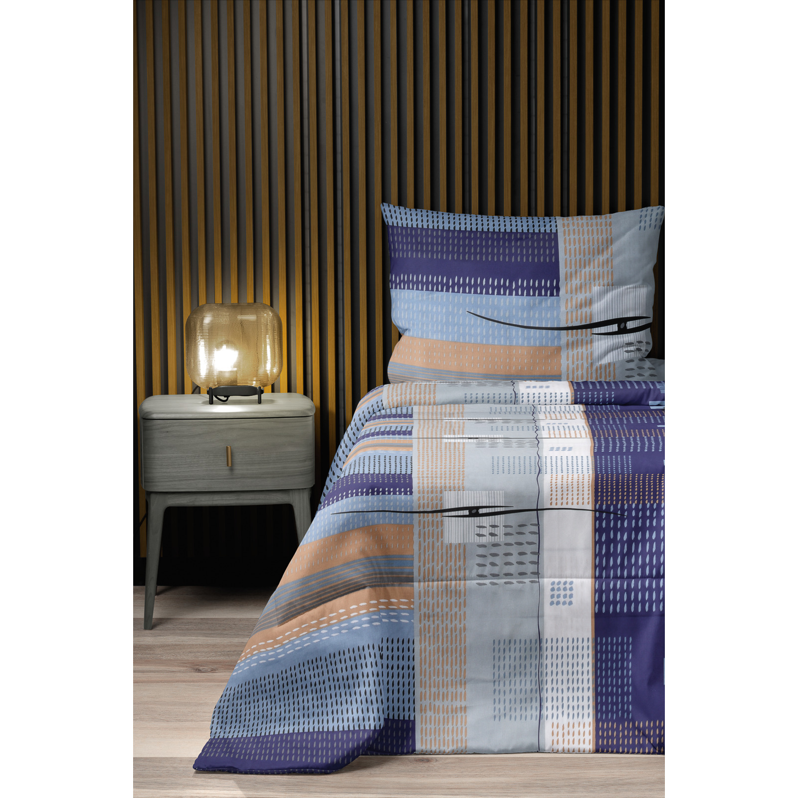 Bettwäsche Satin gemustert blau 200x210 2x65x65 Bettanzug Fra