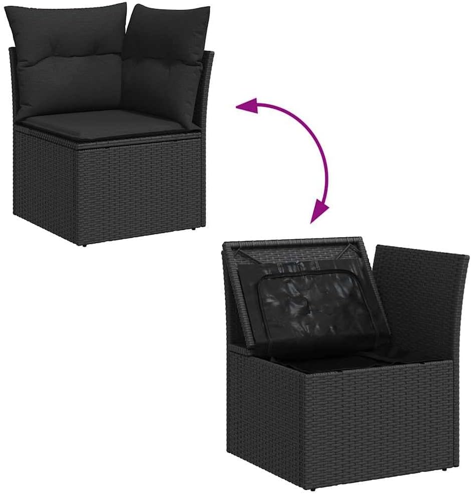 vidaXL 5-TLG. Garten-Sofagarnitur mit Kissen Schwarz Poly Rattan, Outdoor Sofa Set, Outdoor Sofagarnitur, Garten-Lounge-Set, Garten Sofagarnitur