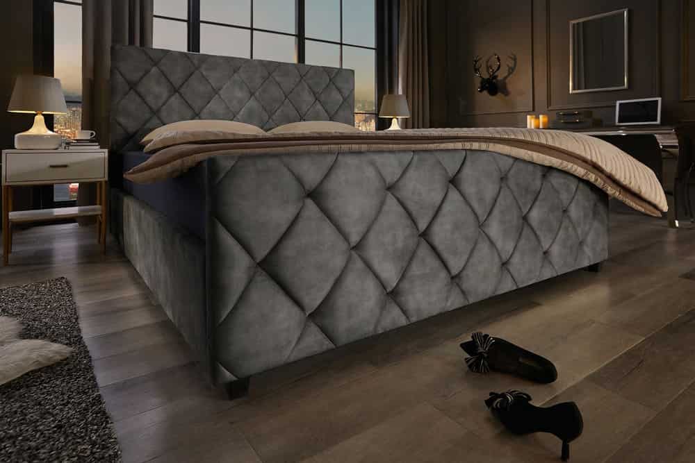 Design Boxbett ELYSIUM 180x200cm dunkelgrau Samt mit Stauraum und Lattenrost