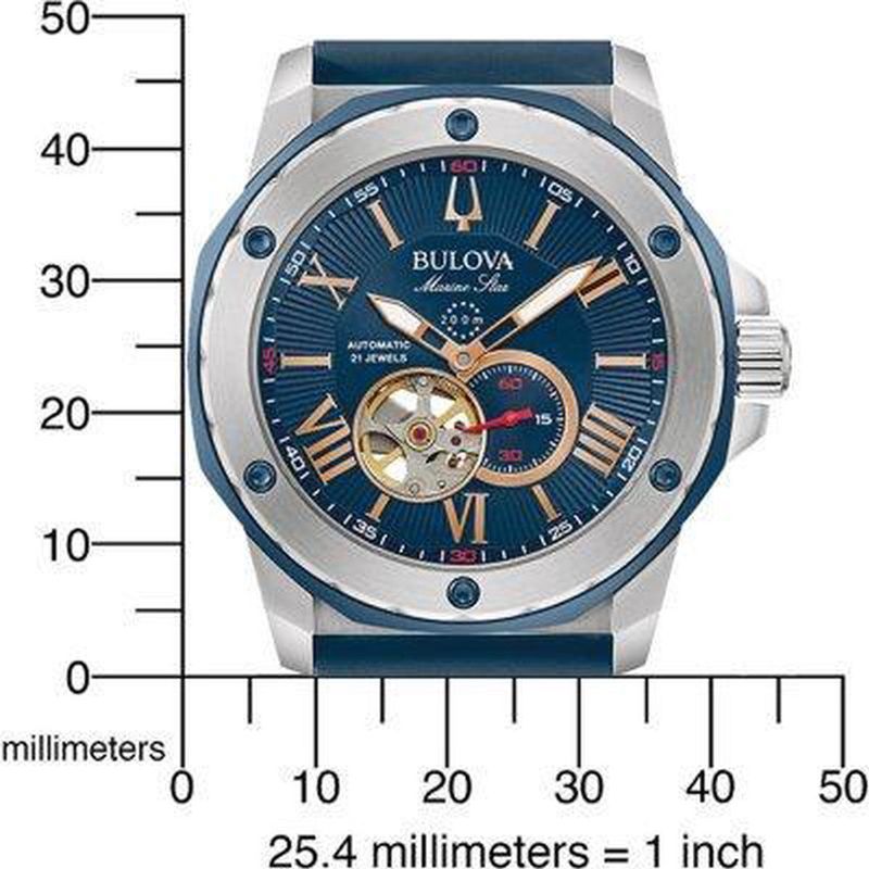 Bulova - Herenhorloge - Blauw - Roestvrij Staal - Mechanisch - 20 Bar Waterdicht