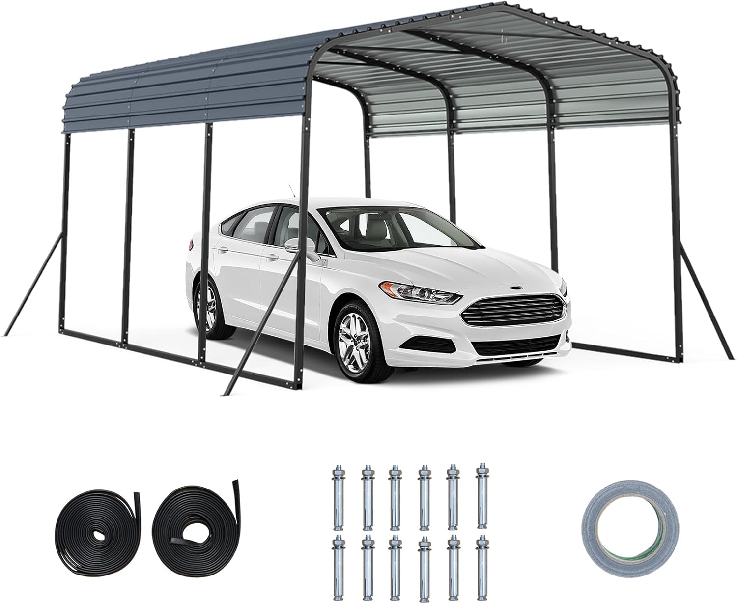 COSTWAY Carport Zeltgarage 440 x 300 cm, Garagezelt wasserdicht mit Metallrahmen & 4 zusätzlichen Schrägbeinen, Auto Unterstand groß, Lagerzelt, Partyzelt für Auto, SUV, LKW, Boot