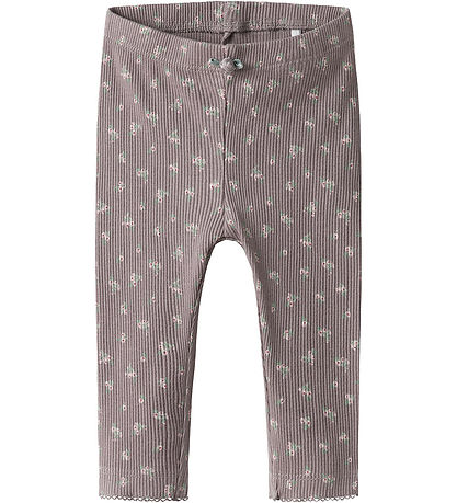 Name It Leggings - Rib - NdfHoise - Purple Dove m. Blumen