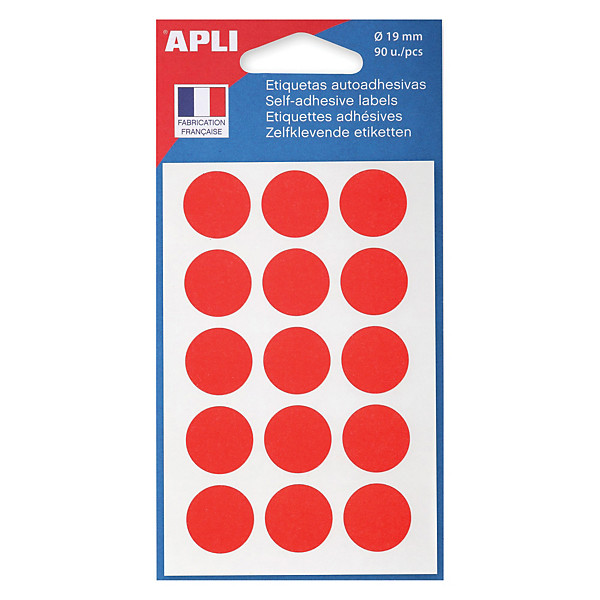 Pastilles adhésives Apli rouges, Ø 19 mm, pochette de 90