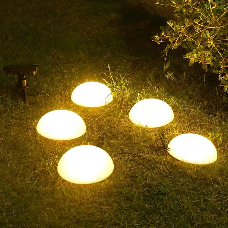 (5er Set) Runde LED Solar Lampe Outdoor Gartenleuchte mit Dämmerungssensor   Erdspiess (IP65) - Warmweiss