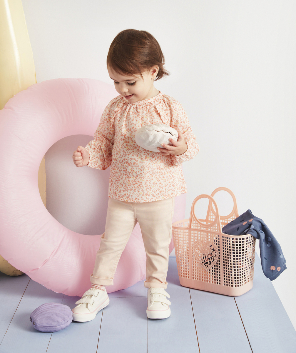 PANTALON SLIM BÉBÉ FILLE ROSE AVEC NOEUD FLEURI