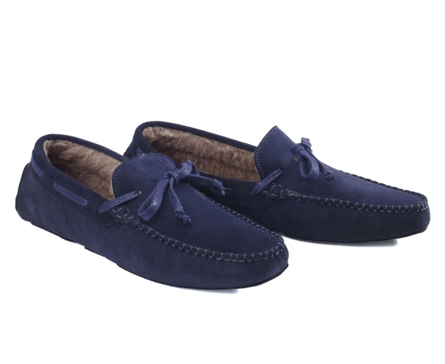 Chaussons homme croûte de velours Marine