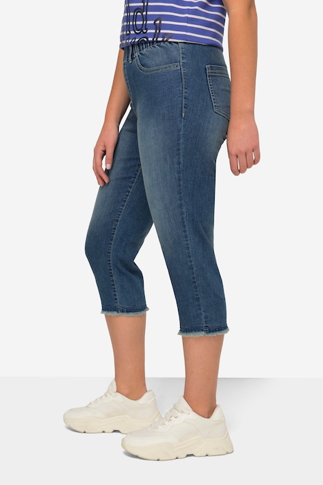 Caprijeans, Jeggings, Fransensaum, Elastikbund, mit recyceltem Polyester