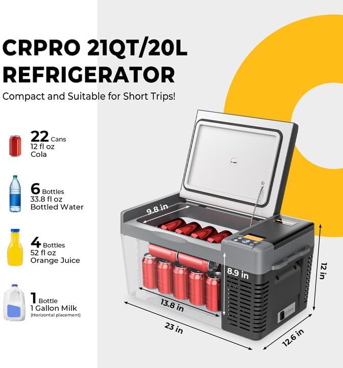 BougeRV CRPRO Glacière à Compression, Frigo Voiture 20 litres(-22°C~10°C), 12/24V DC &110-240V AC Glaciere Voiture, Frigo Compression 12v, pour voiture, camping, voyage