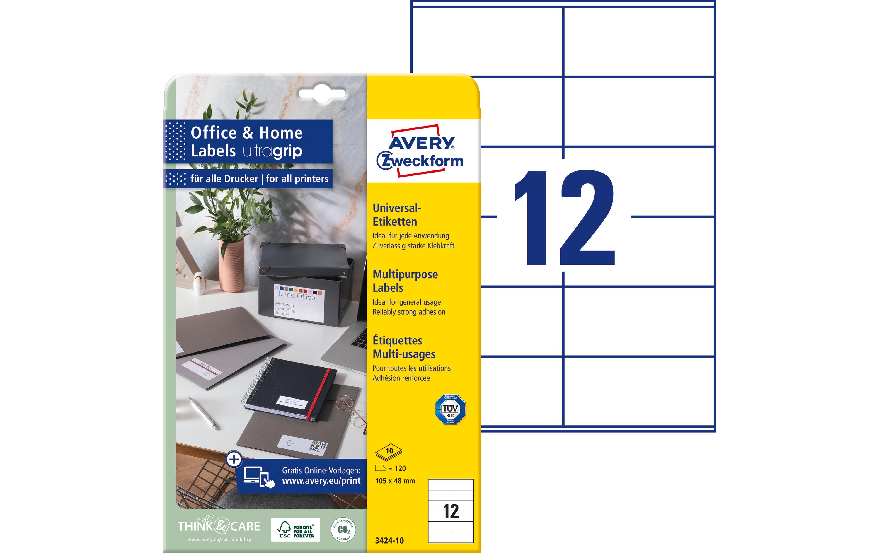 Universal-Etiketten 3424 105 x 48 mm, 10 BlattWeisse Aufkleber, permanent haftend