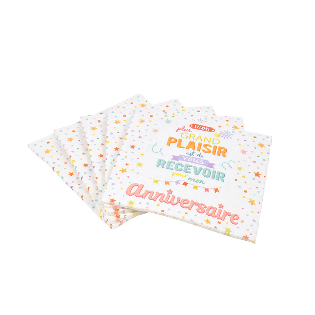 Lot de 20 serviettes papier anniversaire 33x33cm