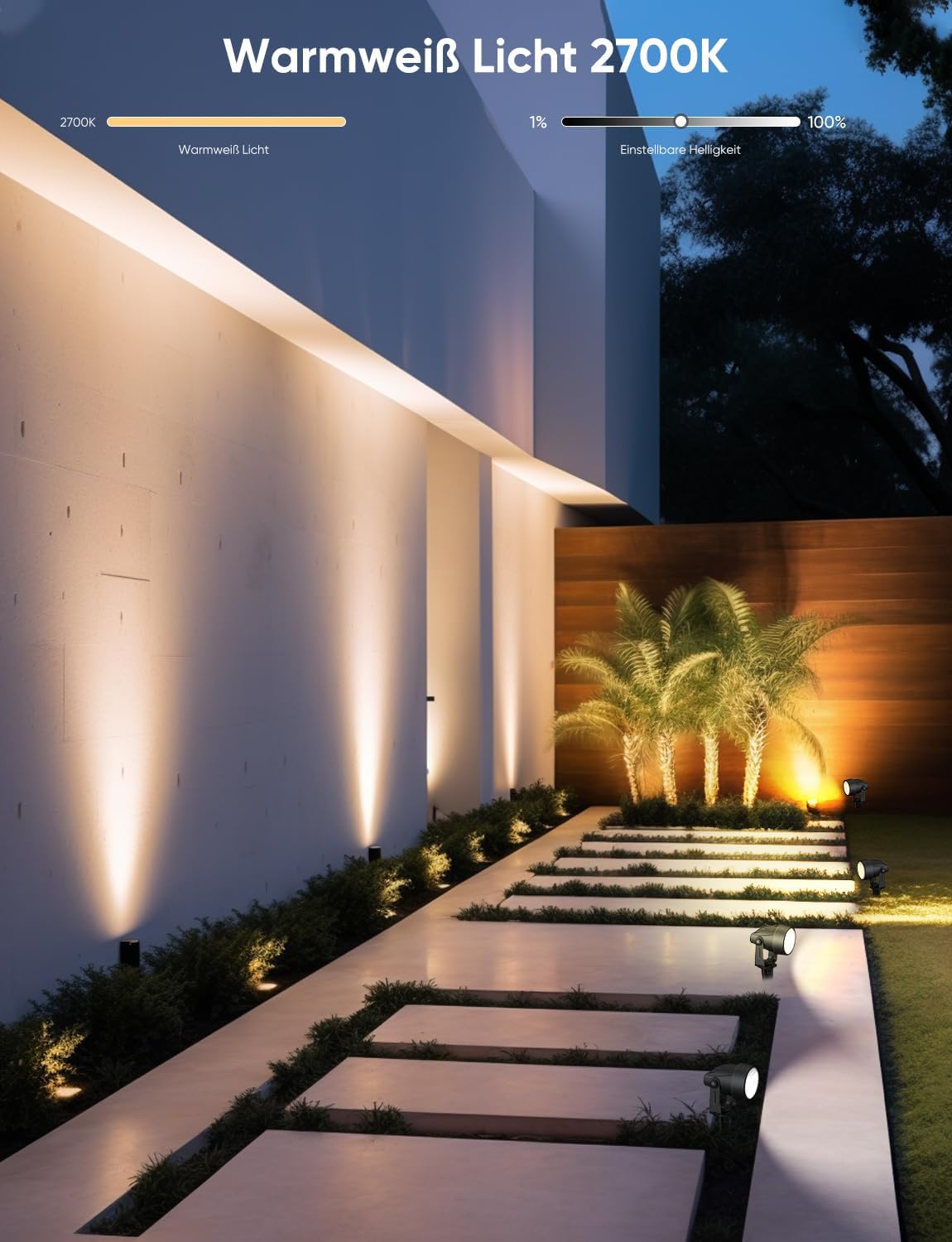 APPECK Gartenstrahler, WiFi Smart Gartenbeleuchtung mit Strom, RGBW Farbe ändernde intelligente Außen Wasserdicht Gartenlampe, mit APP/Sprachsteuerung, für Patio, Garten, Einfahrt, Gehweg, 8 Stück