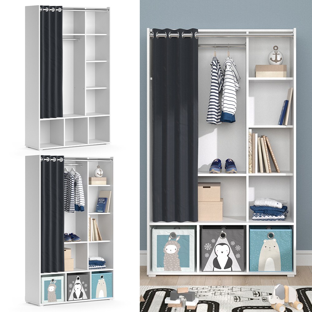 Vicco Kinderkleiderschrank Kinderzimmerschrank Kindergarderobe Luigi Weiß 106 x 178 cm modern Schrankregal Jugendzimmerschrank Organizer Vorhang Kleiderstange Fächer Aufbewahrung Spielzeugablage