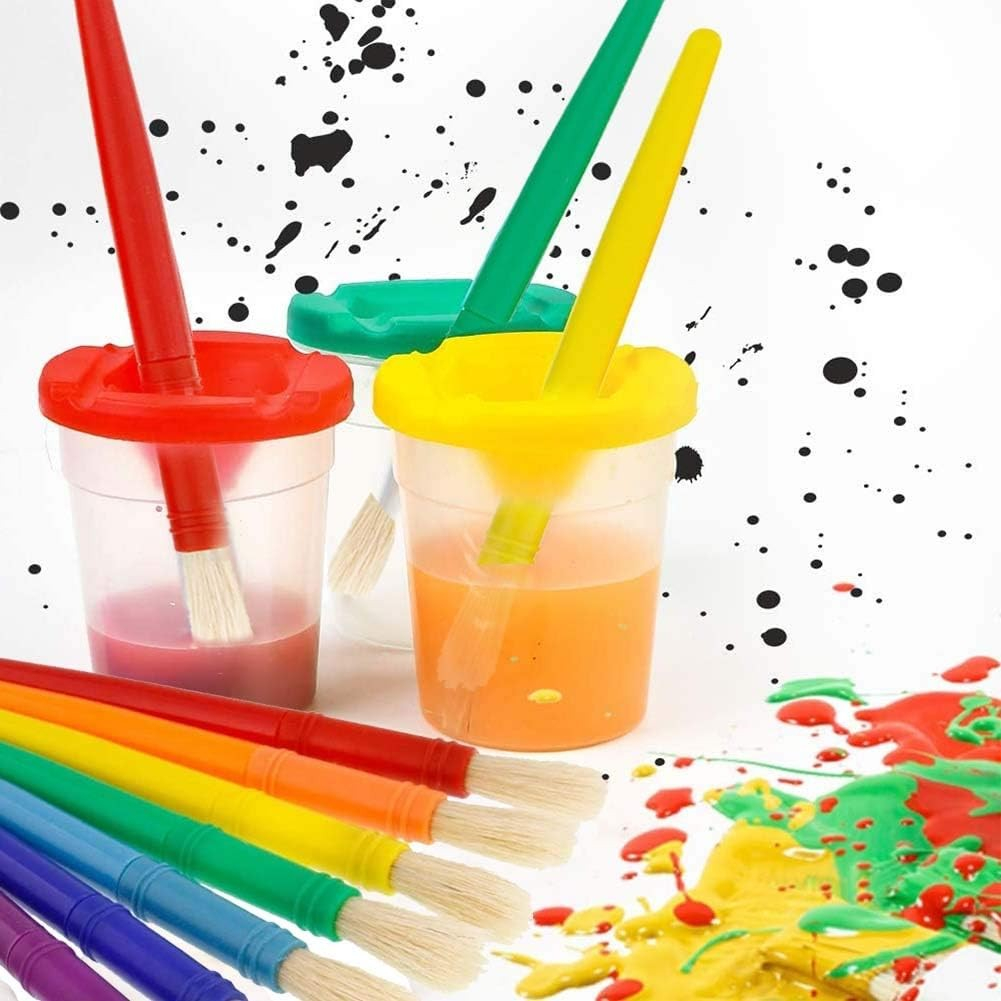 (10-tlg. Set) Auslaufsichere Pinselhalter Wasser Becher Kinder Pinsel DIY Kunst Werkzeug Wasserfarben Malpinsel - Bunt