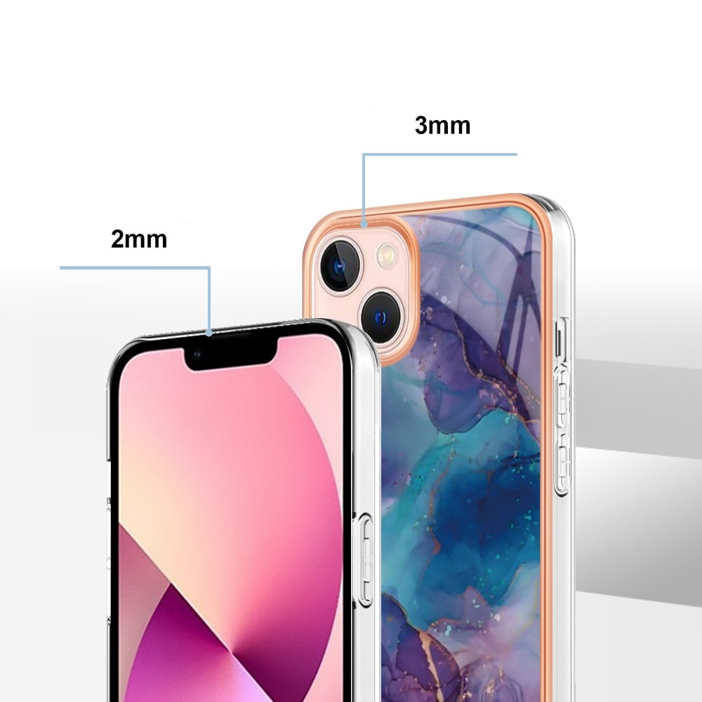 iPhone 14 Gummi Case Hülle Galvanisierter Rahmen Marble Marmor Design - Lila / Blau / Roségold