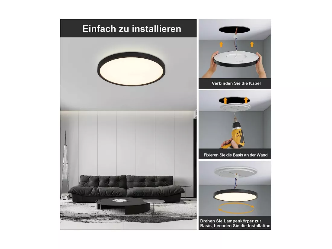 NETTLIFE Panneau LED Blanc Variable avec télécommande Ultra Fin Rond 20W