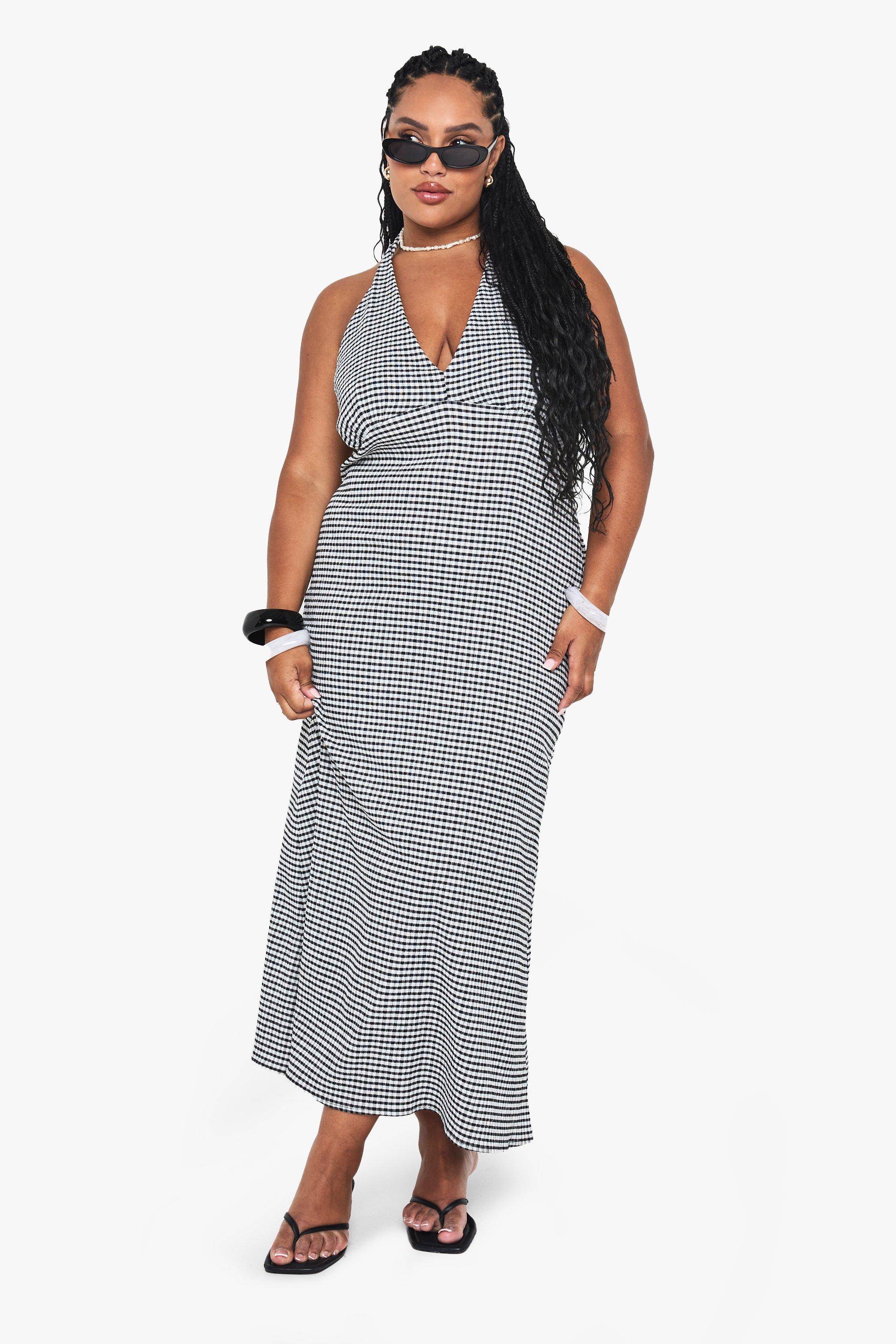boohoo Robe shift midaxi en vichy à col halter pour grandes tailles