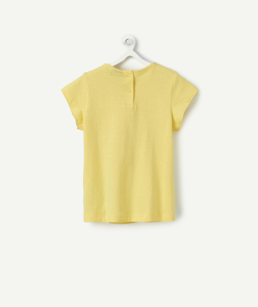 T-SHIRT MANCHES COURTES BÉBÉ FILLE EN COTON BIO JAUNE AVEC MOTIF LOVE