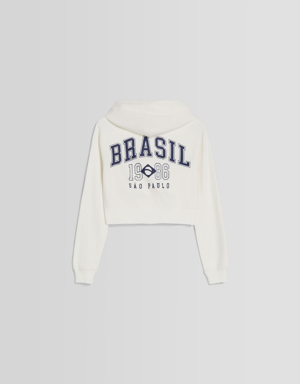 Blusa de moletom cropped com zíper e estampa.