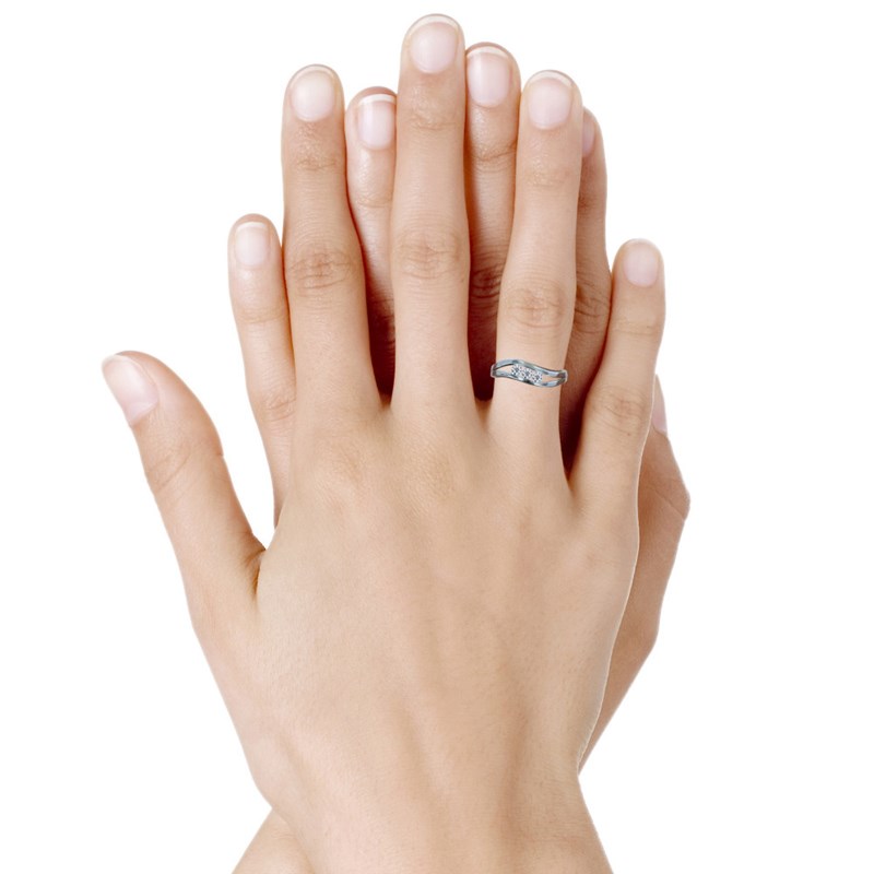 Bague Argent Vague et Trois Strass