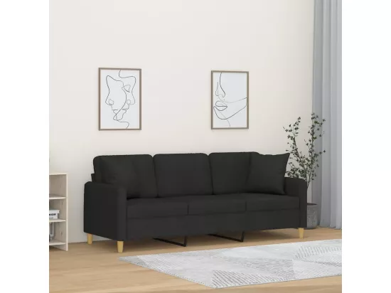 Canapé 3 places avec oreillers décoratifs noir 180 cm tissu