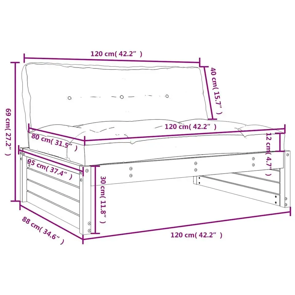 vidaXL - Middenbank - Bruin - Grenenhout - 120x80 cm