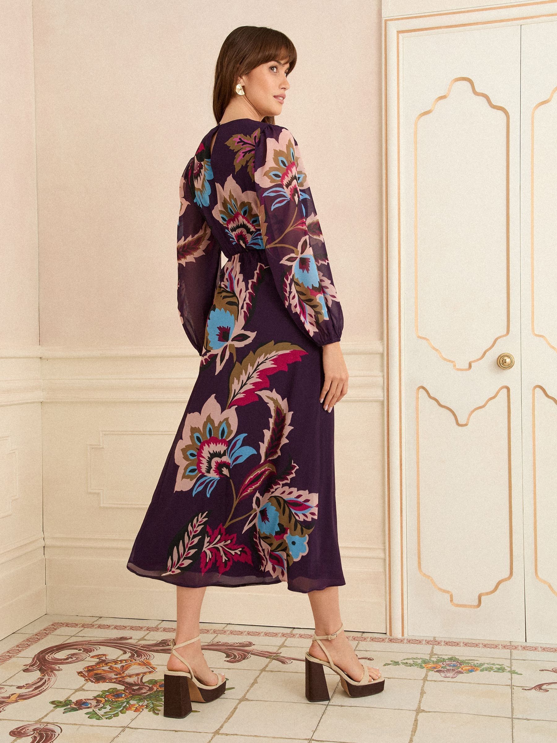 Love & Roses midi-jurk met lange mouwen