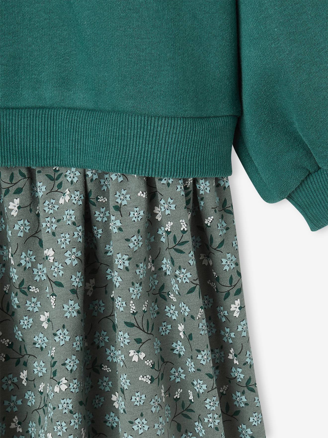 Vestido de dois tecidos para meninas, verde