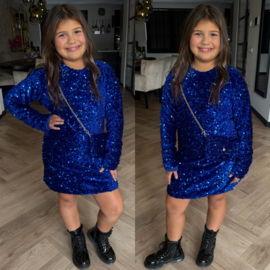 Glitterjurk met tasje - blauw
