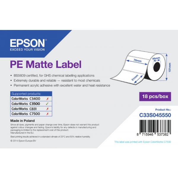 Epson Rolo De Etiquetas Pe Matte 76mm x 51mm 535 unidades