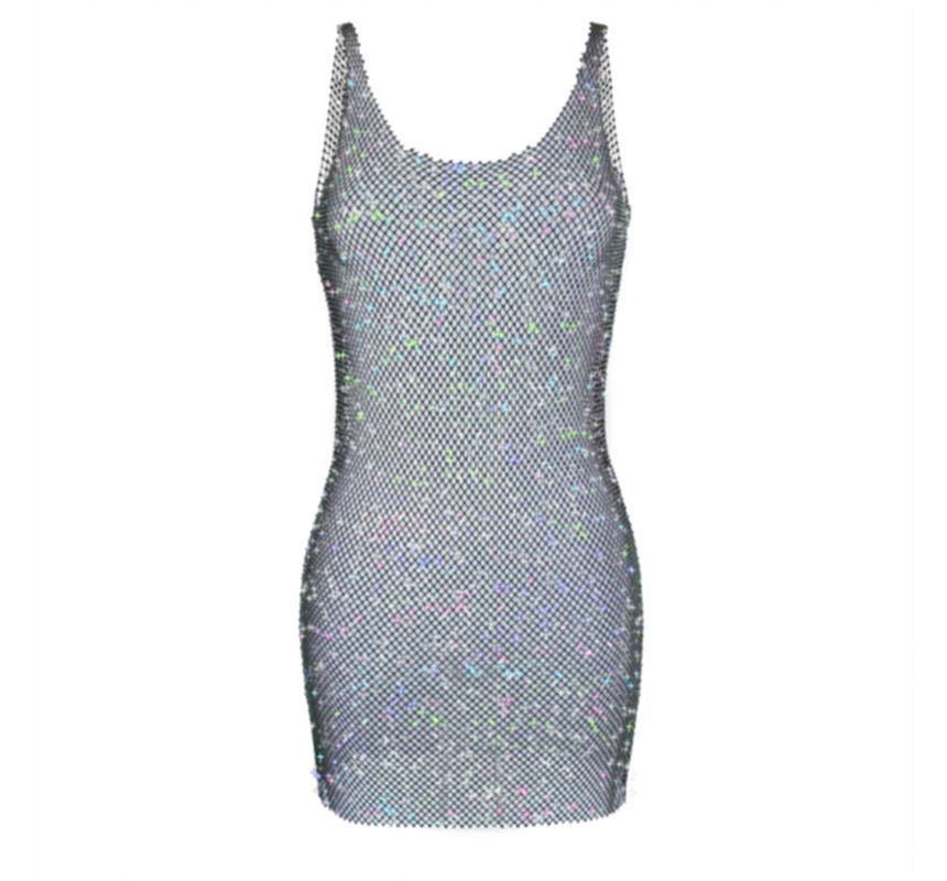 Hotarium - Spaghettibandjes glitter mesh mini bodycon jurk