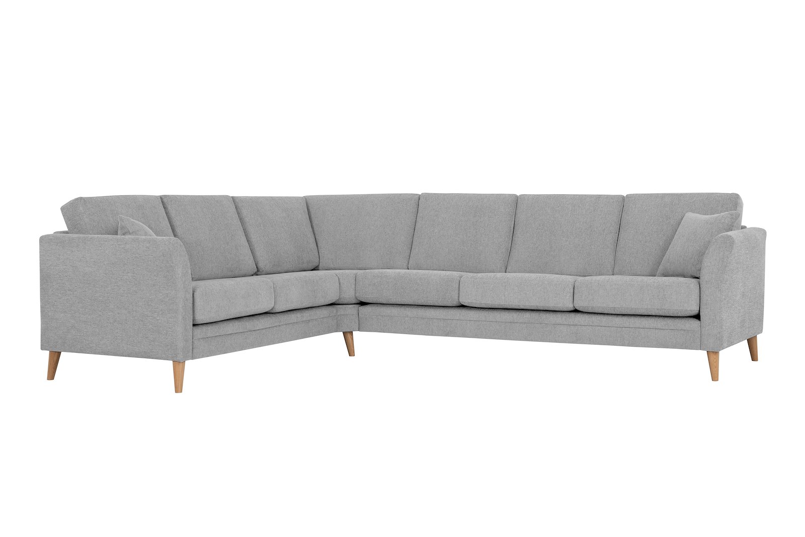 Eden hjørnesofa 23 hjørne i tekstil Thor 3/1 Light Grey med ben i eik natur (15137).