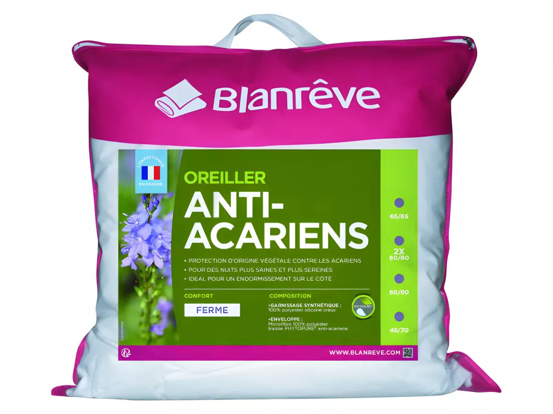 Lot De 2 Oreillers Anti-acariens 60 X 60 Cm Phytopure 