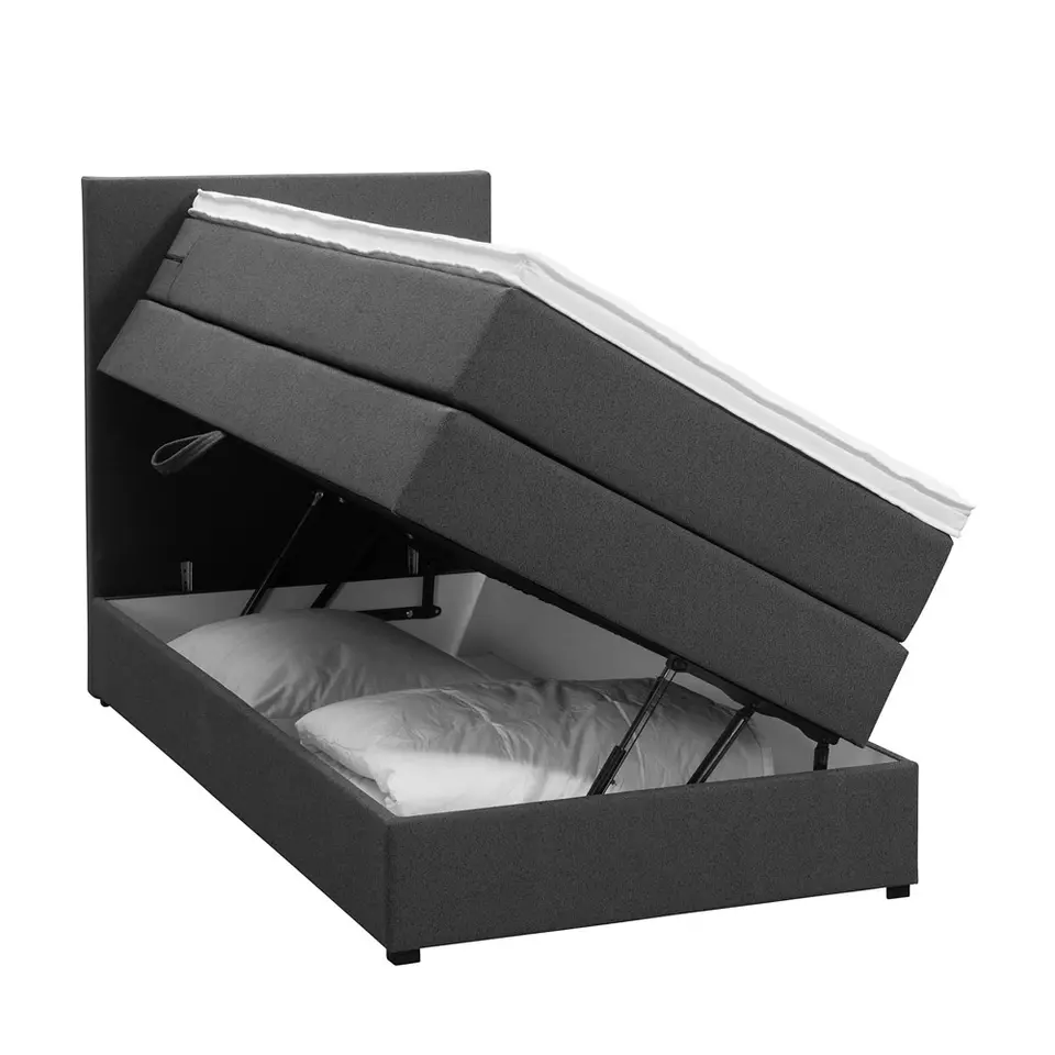 Boxspring met opbergruimte Liv egaal - antraciet - 90x200 cm