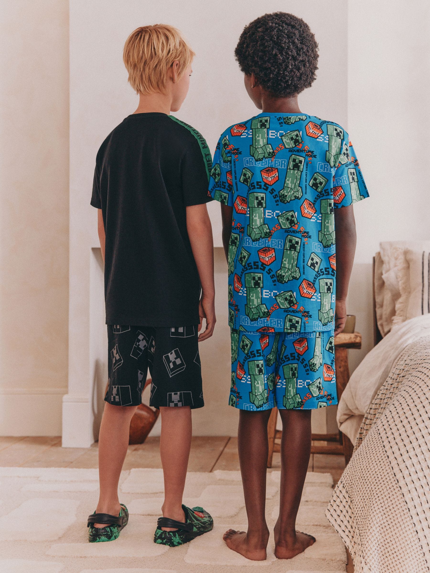 Groen/zwart - Gelicentieerde Minecraft korte pyjama's verpakking van 2 (5-14jr)