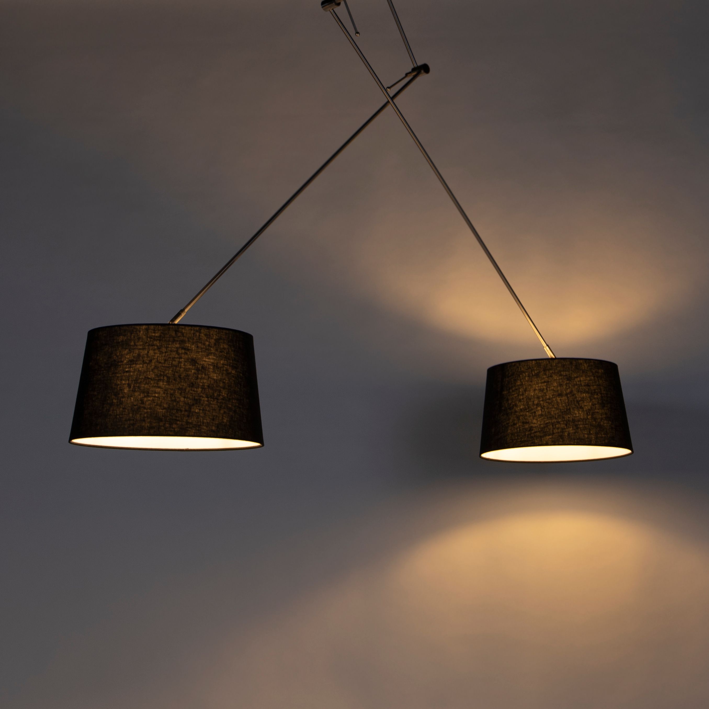 Hanglamp staal met linnen kappen zwart 35 cm 2-licht - Blitz