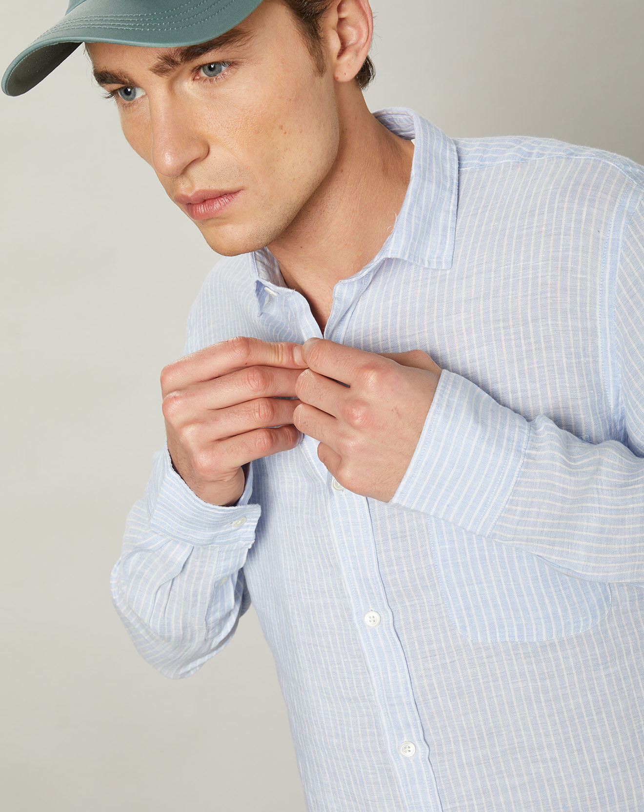 Hartford Chemise slim 100% Lin Storm bleu ciel