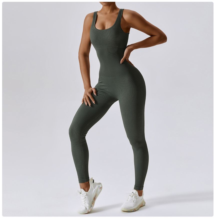 Skinniano - Mouwloze, effen geribbelde sportjumpsuit